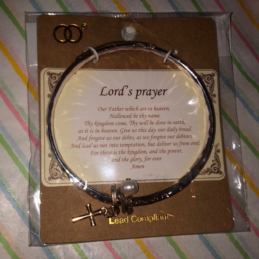 Perfect Christmas present lords prayer bracelet with pearl, cross silver/gold
